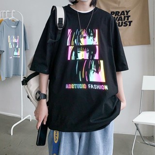 Hot Sale คู่ใหม่สวมเสื้อยืดสะท้อนแสงเสื้อยืดที่ผู้ชายและผู้หญิงสามารถสวมใส่ได้ลวดลายจะสะท้อนแสง