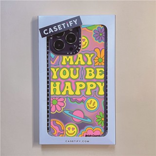 Casetify X BE HAPPY เคสเลเซอร์ PC แข็ง ขอบ TPU ลาย Desig สําหรับ IPhone 14 Pro MAX 14 Plus 13 Pro MAX 12 Pro MAX 11 Pro MAX XS MAX XR X