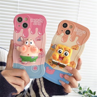 Casing Redmi 9T Note 7 6 5 Pro 4 4X Plus S2 Wavy Edge Cute Cartoon Spongebob And Patrick Star With Brackets Clear Soft Phone Case Fine Hole Back Cover BW 51