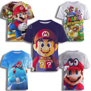 เสื้อยืดคอกลม แขนสั้น พิมพ์ลายการ์ตูนอนิเมะ Super Mario 3 มิติ สไตล์ยุโรป และอเมริกา แฟชั่นสําหรับเด็ก ปาร์ตี้วันเกิด