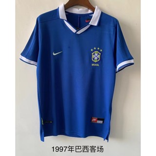 เสื้อกีฬาแขนสั้น ลายทีมชาติฟุตบอล Brazil away 1997 โบราณ แห้งเร็ว ไซส์ S-XXL AAA สําหรับผู้ใหญ่