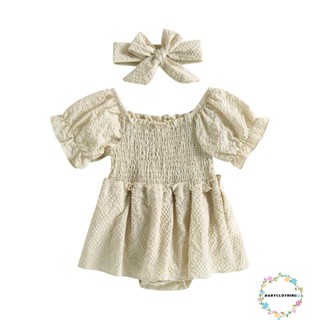 Babyclothes- ชุดรอมเปอร์ แขนสั้น ลายสก๊อต พร้อมที่คาดผม แฟชั่นฤดูร้อน สําหรับเด็กผู้หญิง 2 ชิ้น