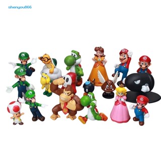 Sh- ตุ๊กตาฟิกเกอร์ Super Mario Bros Luigi PVC ขนาดมินิ ของเล่นสําหรับเด็ก 18 ชิ้น ต่อชุด