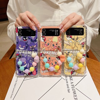 เคสโทรศัพท์มือถือ TPU นิ่ม กันกระแทก ลายการ์ตูนโปเกม่อนน่ารัก พร้อมสายโซ่คล้อง สําหรับ Samsung Galaxy Z Flip 4 5G Z Flip 3