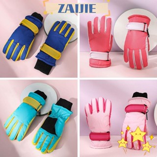 Zaijie24 ถุงมือเล่นสกี กันน้ํา พิมพ์ลายพราง กันลื่น สําหรับเด็ก 7-13 ปี