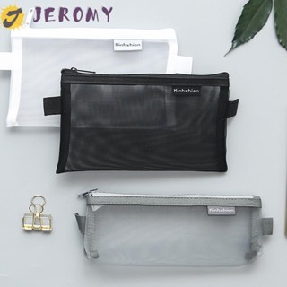 JEROMY Pencil case School Supplies High Quality Nylon Transparent Pen Box Mesh Pencil Case