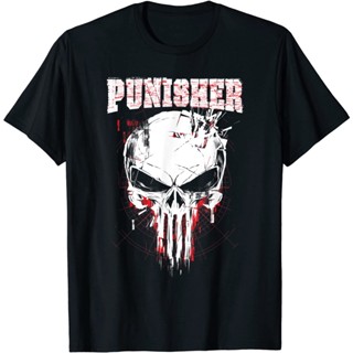 เสื้อยืดพิมพ์ลายโลโก้ Marvel The Punisher Skull สีแดง