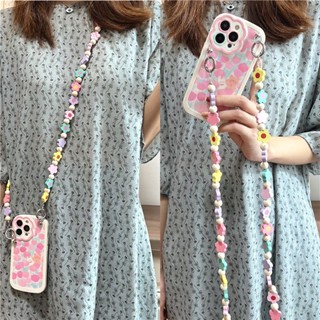 เคสโทรศัพท์มือถือ ลายดอกไม้ หมี สีชมพู พร้อมสายโซ่คล้อง 12 สี สําหรับ Iphone 11promax 14 13 XR