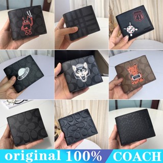 COACH f11945 กระเป๋าสตางค์ผู้ชาย/กระเป๋าสตางค์ใบสั้น/หนังแท้/พับครึ่ง/ลายคลาสสิก/กระเป๋าใส่บัตร