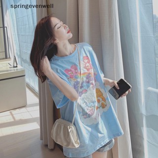 [springevenwell] ใหม่ พร้อมส่ง เสื้อยืดคอกลม แขนสั้น พิมพ์ลายการ์ตูนหมี ทรงหลวม แฟชั่นฤดูร้อน สําหรับผู้หญิง