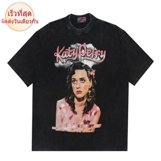 TOP CT HOT SALINGเสื้อยืดผ้าฝ้ายเสื้อยืด พิมพ์ลาย Soubi MUSIC ARTIST KATY PERRY โอเวอร์ไซซ์ สีกรด S-5XL