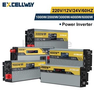 Excellway อินเวอร์เตอร์แปลงพลังงานรถยนต์ 220V 60Hz DC 12V 24V พร้อมหน้าจอ LCD