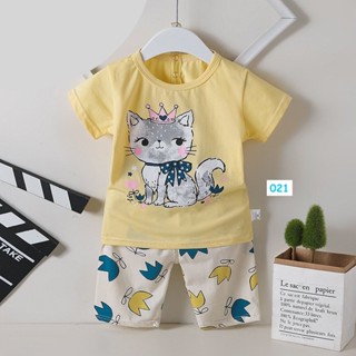 SNNG-021 ชุดเด็กผู้หญิงแขนสั้น ขาสั้น สีเหลืองแมว Size-160 (9-10Y)