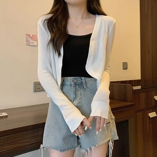 OFF SHOP 🥻เสื้อคลุมไหมพรมแขนจั้ม แขนยาว ผ้าร่อง สีพื้นเรียบๆ (129-1) -C