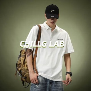 CHILLG LAB เสื้อโปโลห้าจุดแขนความเป็นชายมาตรฐานใหม่สีทึบแนวโน้มเยาวชนแฟชั่น 2023 แฟชั่นฤดูร้อนชุดญี่ปุ่น