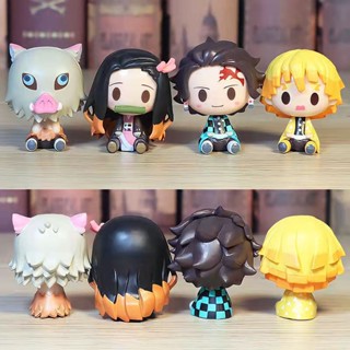 โมเดลฟิกเกอร์ Demon Slayer Kamado Tanjirou Kimetsu No Yaiba Kamado Nezuko Agatsuma Mini Q Version ของเล่นสําหรับเด็ก 4 ชิ้น ต่อชุด