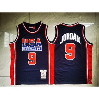 Motion NBA Mitchell &amp; Ness 1992 Olympic Dream 1#เสื้อกีฬาบาสเก็ตบอล ลายทีม Michael Jordann 9 สีน้ําเงินเข้ม สําหรับผู้ชาย 234210