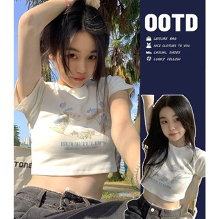 เสื้อยืดแขนสั้น ผ้าฝ้าย 95% สแปนเด็กซ์ 5% พิมพ์ลาย Odale เข้ากับทุกการแต่งกาย สไตล์เกาหลี สําหรับผู้หญิง