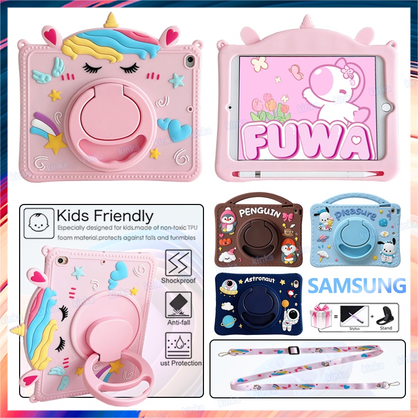 เคสแท็บเล็ต ซิลิโคนนิ่ม กันกระแทก ลายการ์ตูนยูนิคอร์น 3D หมุนได้ 360 องศา สําหรับ Samsung Galaxy Tab A8 10.5 SM-X200 X205 X207 A7 Lite 8.7 T220 T225 10.4 T500 T505 T507 A 8.0 T290 T295 S6 Lite P610 P615 P613 P619 10.1 T510