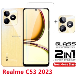 2in1 ฟิล์มกระจกนิรภัยกันรอยหน้าจอ แบบใส เต็มจอ สําหรับ Realme C53 C51 RealmeC53 RealmeC51 NFC 2023