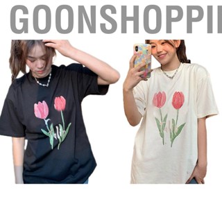 Goonshopping Graphic Tees  Flower Pattern Round Neck T Shirt Casual  for Summer Work School Party Shopping Date for Teenager Girls and Women