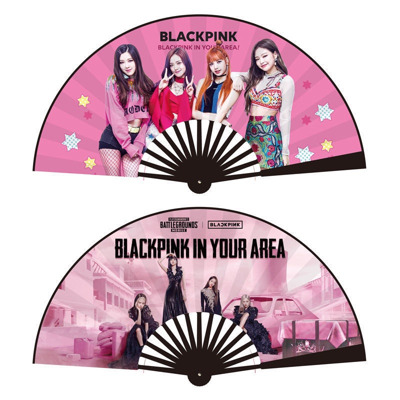 BLACKPINK Pink Ink LISA JENNIE ROSE JISOO พัดลมพับ Kim Ji-Soo Kim Jenny Park Chae-Young Star พัดลม B