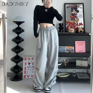 DaDuHey🎈 American Style Retro New High Waist Jeans Womens Casual Loose All-Match Retro Design Ripped Straight Wide Leg Casual Mop Pants