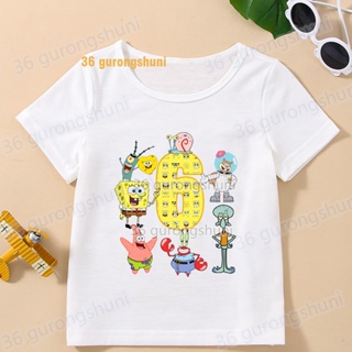 เสื้อยืดแขนสั้น พิมพ์ลายการ์ตูน SpongeBob SquarePants Patrick Star แฟชั่นฤดูร้อน สําหรับเด็กผู้ชาย และเด็กผู้หญิง ไซซ์ 4 5 6 7 8 9