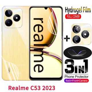 3in1 ฟิล์มกระจกนิรภัยกันรอยหน้าจอ ไฮโดรเจล แบบเต็มจอ ด้านหลัง สําหรับ Realme C53 C 53 realmeC53 Narzo N53 NarzoN53 real me NFC