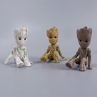 สร้างสรรค์นั่งสำนักงาน Groot ของตกแต่งรถกระถางดอกไม้กระถางตุ๊กตาต้นไม้เล็กๆ