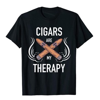 เสื้อยืด พิมพ์ลาย Cigar Smoker Are My Therapy สวมใส่สบาย สําหรับผู้ชาย