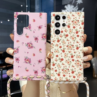 เคสโทรศัพท์มือถือ ลายดอกไม้ พร้อมสายโซ่คล้อง หลากสี สําหรับ Samsung Galaxy S23 Ultra S22 Ultra S23 S23Plus S22 S22+