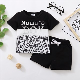 ชุดเสื้อยืด แขนสั้น พิมพ์ลาย Mamas Boy และกางเกงขาสั้น แฟชั่นฤดูร้อน สําหรับเด็กผู้ชาย อายุ 1-5 ปี 2 ชิ้น