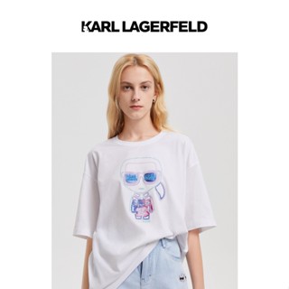 เสื้อยืดแขนสั้น พิมพ์ลาย Karl LAGERFELD Karl Lagerfelds ทรงหลวม แฟชั่นฤดูใบไม้ผลิ และฤดูร้อน