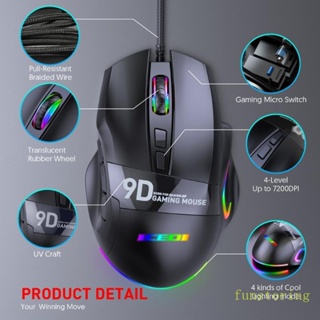 Fun เมาส์เกมมิ่งมีสาย 1200 DPI ไฟ RGB 9 ปุ่ม ตั้งโปรแกรมได้ ออกแบบตามสรีรศาสตร์