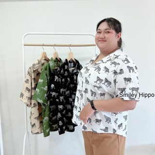 499# เสื้อเชิ้ต ไซส์จัมโบ้ แขนสั้น ลายเสือ ดีไซน์เก๋