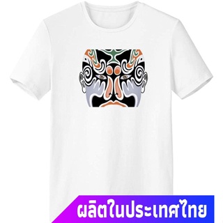 เวรเอ้ย  แขนสั้นcrew neckโอเปร่าปักกิ่ง หน้ากาก องค์ประกอบจีน Peking Opera Head Colorful Longhumen T-Shirt Workwear Pock