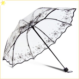 [LBE] Happying Clear Umbrella ร่มพับ Retro Transparent Umbrella Black Flower Deer พิมพ์ลาย