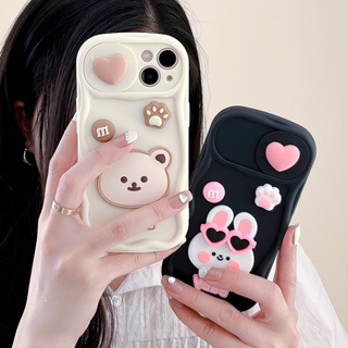 เคสโทรศัพท์มือถือแบบนิ่ม TPU กันกระแทก ลายกระต่ายหมี 3D สีชมพู สําหรับ IPhone 14 13 12 11 Pro Max