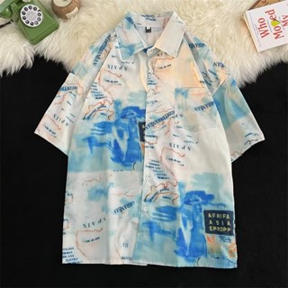 เสื้อยืดแขนสั้นลําลอง คอปก ทรงหลวม สวมใส่สบาย สีมัดย้อม แฟชั่นฤดูร้อน สไตล์เกาหลี สําหรับผู้ชาย 2023