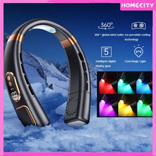 [พร้อม] Neck Fan Cooler 6000mah 2023, 5-speed Portable Fan Air Conditioner Mini Hands Free Led Display Bladeless Fan 7 Color Led Light Hands-free Neck Fan