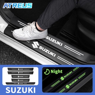 Suzuki สติกเกอร์​ กันรอยชายบันไดรถยนต์ สติกเกอร์คาร์บอนไฟเบอร์เรืองแสง กันน้ำ คุณภาพสูง กันรอยขีดข่วน สำหรับ Suzuki Jimny Swift Ertiga Celerio XI7 Ciaz