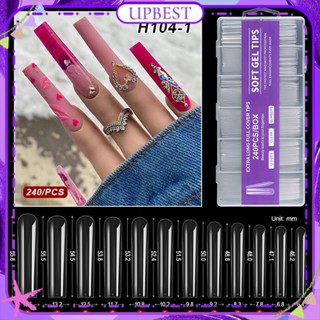 ♕ 240PCS/1Box Nail Art Ultra Long Water Pipe Nail Piece Transparent Full Sticker XXXL Denim Fake Nail Patch Nail Accessories Manciure Tool For Nail Shop 9 Designs UPBEST