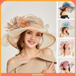 Austinstore หมวกกันแดด ตาข่ายซีทรู ป้องกันรังสียูวี ลายดอกไม้ หลายชั้น สําหรับผู้หญิง