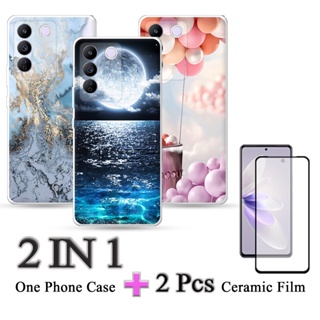 2 IN 1 VIVO V27E เคสนิ่ม พร้อมตัวป้องกันเซรามิก หน้าจอโค้ง ฟิล์มนิรภัย