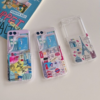 เคสโทรศัพท์มือถือ PC แบบแข็ง บางพิเศษ กันกระแทก ลายฉลากลอนดอน นิวยอร์ก หรูหรา สําหรับ Samsung Galaxy Z Flip 5 Zflip5