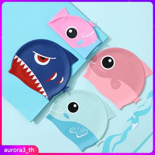 【ในการจัดส่ง】หมวกว่ายน้ำเด็กซิลิโคนกันน้ำสบายน่ารักอุปกรณ์ว่ายน้ำปลาฉลามน่ารักชายหาด