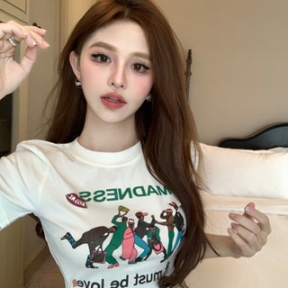 JN Studio เสื้อยืด ครอป เสื้อยืดผู้หญิง สไตล์เกาหลี A99J03T