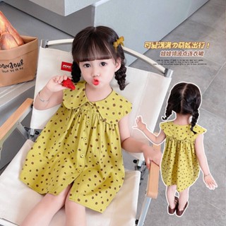 Korean Girls Summer Dress Retro Dots Dress 2023 New Western Style Childrens Doll Collar Baby Vest Dress w5O4