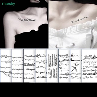 [risesky] สติกเกอร์รอยสักชั่วคราว กันน้ํา สีดํา ภาษาอังกฤษ สําหรับผู้หญิง ผู้ชาย